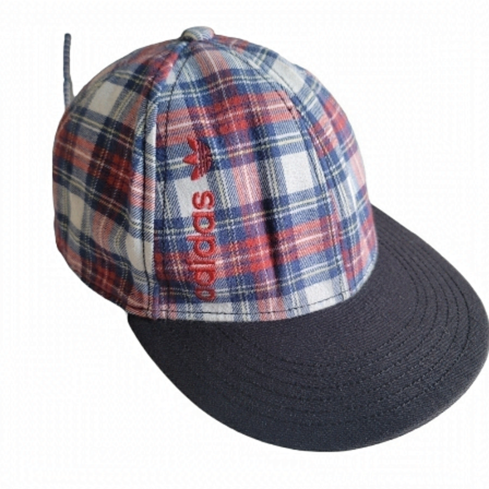 Adidas  Men  Baseball Cap Plaid- blue, wine red and off white US Large